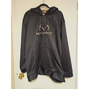 Real Tree Hoodie Men's Sz 3XL Black Green Tan Camo Drawstring Sweatshirt Fleece